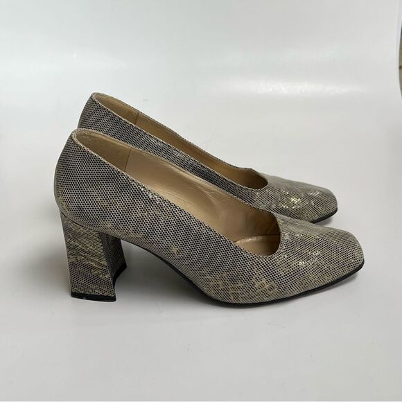 Vintage 90s Stuart Weitzman Snakeskin Reptile Gold Tan Pumps Heels Shimmer 6 6.5 - Picture 5 of 11